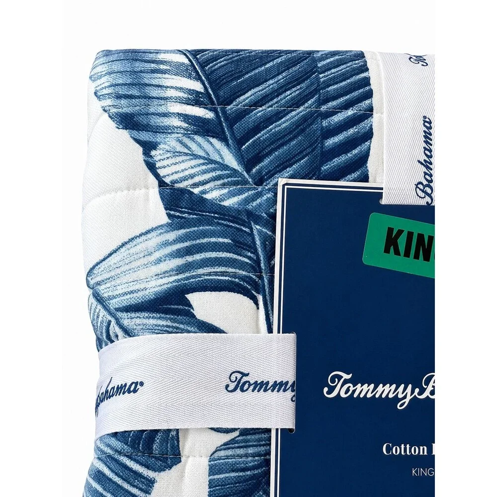 Tommy Bahama Fiesta Palms King Quilt Comforter Blue White Reversible Tropical